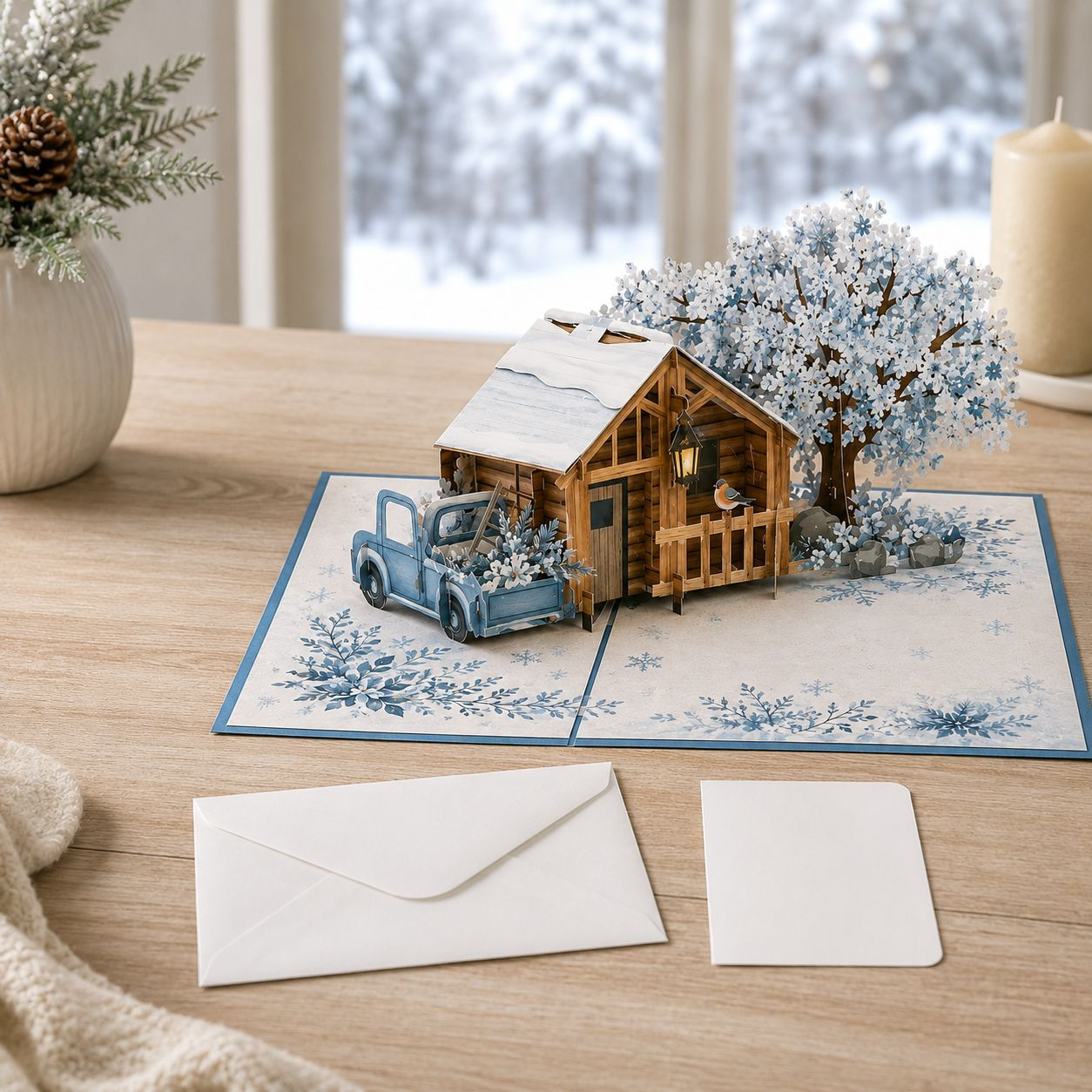 Four Seasons 3D Pop‑up House Greeting Card – Spring Summer Autumn Winter Paper Cut Art Wish Card