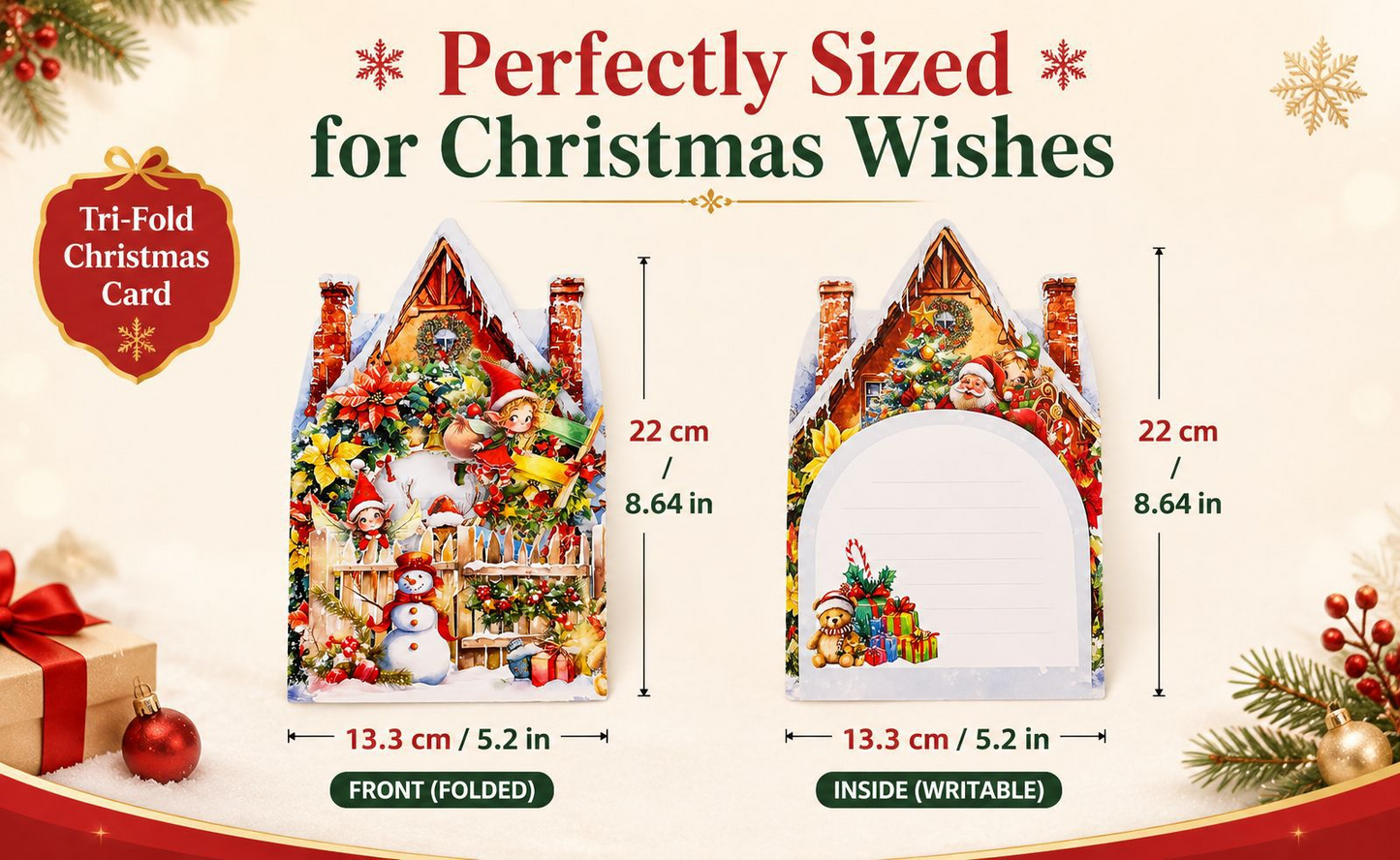 Bestselling 3D Santa's Treasure House Tri-fold Pop-up Card – Handcrafted Winter Scene, Premium Greeting Card with Envelope