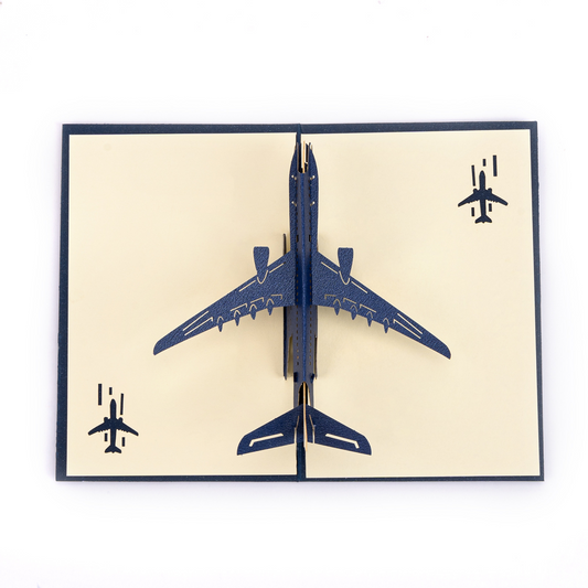 3D Pop-up Cartoon Airplane Paper Sculpture Card – Handcrafted Laser-Cut Greeting, Perfect for Kids & Aviation Lovers