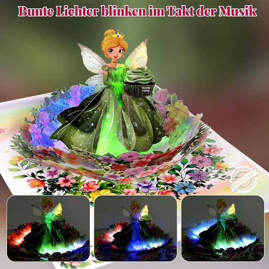 Princess 3D Pop-Up Musical Birthday Card with LED Lights – Customizable Wholesale for Girls, 1000 Pieces Minimum Order