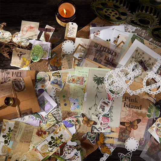251-Piece Vintage Junk Journal Ephemera Pack – Botanical & Moon Phase Sticker Set, DIY Scrapbooking Supplies for Creative Journaling