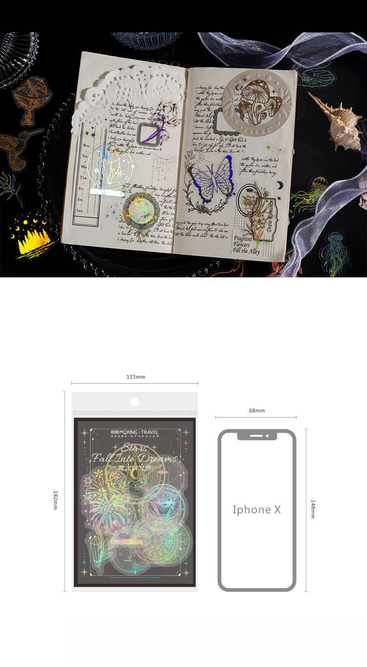 45-Piece Enchanted Forest Laser Silver Sticker Pack – Holographic Foil Journaling & Scrapbooking Supplies