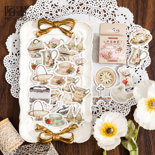 46-Piece Afternoon Tea Journaling Sticker Pack – Vintage Seal & Decorative Stickers for Junk Journal, Scrapbooking & DIY Crafts,