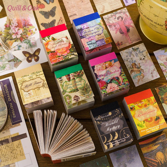 100-Piece "Memory Collection" Vintage Ephemera Pack – 8 Themed Designs, Decorative Background Paper & Vintage Sticky Notes for Junk Journaling & Scrapbooking