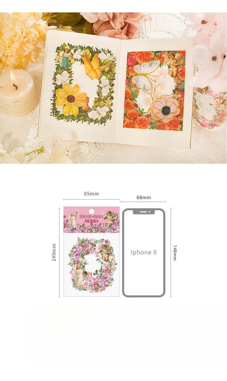 10-Piece "Dream Memory Angel" Vintage Floral Sticker Pack – 6 Botanical Designs, DIY Journaling & Scrapbooking Supplies