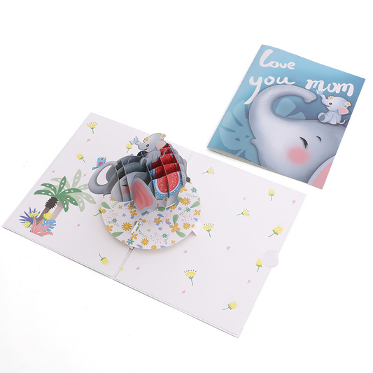 Wholesale 3D Pop-Up Elephant Mother‘s Day Cards – Handmade Animal Greeting Cards with Mom & Baby Scene, Bulk Custom Orders Welcome