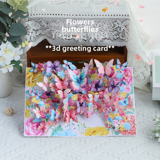 3D Pop-Up Flower & Butterfly Card – Handcrafted Laser-Cut Greeting with Vibrant Garden Scene, A Creative Keepsake for Every Celebration