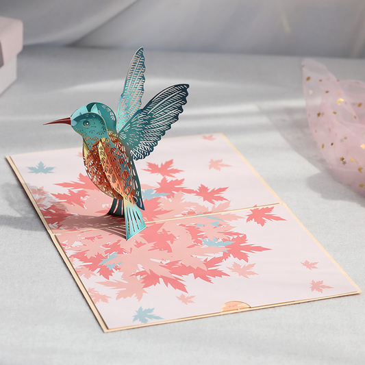 3D Pop-Up Maple Leaf & Bird Card – Handcrafted Paper Sculpture with Falling Foliage, A Romantic Keepsake for Valentine‘s Day, Birthday & Every Heartfelt Moment, with Envelope