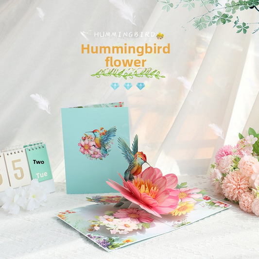 3D Pop-Up Hummingbird & Flower Card – Handcrafted Paper Sculpture with Vibrant Blooms, A Graceful Keepsake for Valentine‘s Day, Mother’s Day & Every Heartfelt Occasion, with Envelope
