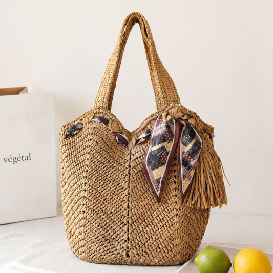 New Arrival Tassel Straw Tote Bag – Handwoven Large Capacity Beach Shoulder Bag with Boho Fringe, A Summer Essential for Vacation & Everyday Style