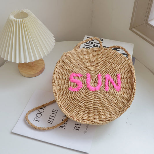 Personalized Letter Circle Crossbody Bag – Cute Round Canvas Shoulder Purse with Adjustable Long Strap, A Photogenic Summer Essential for Girls & Teens