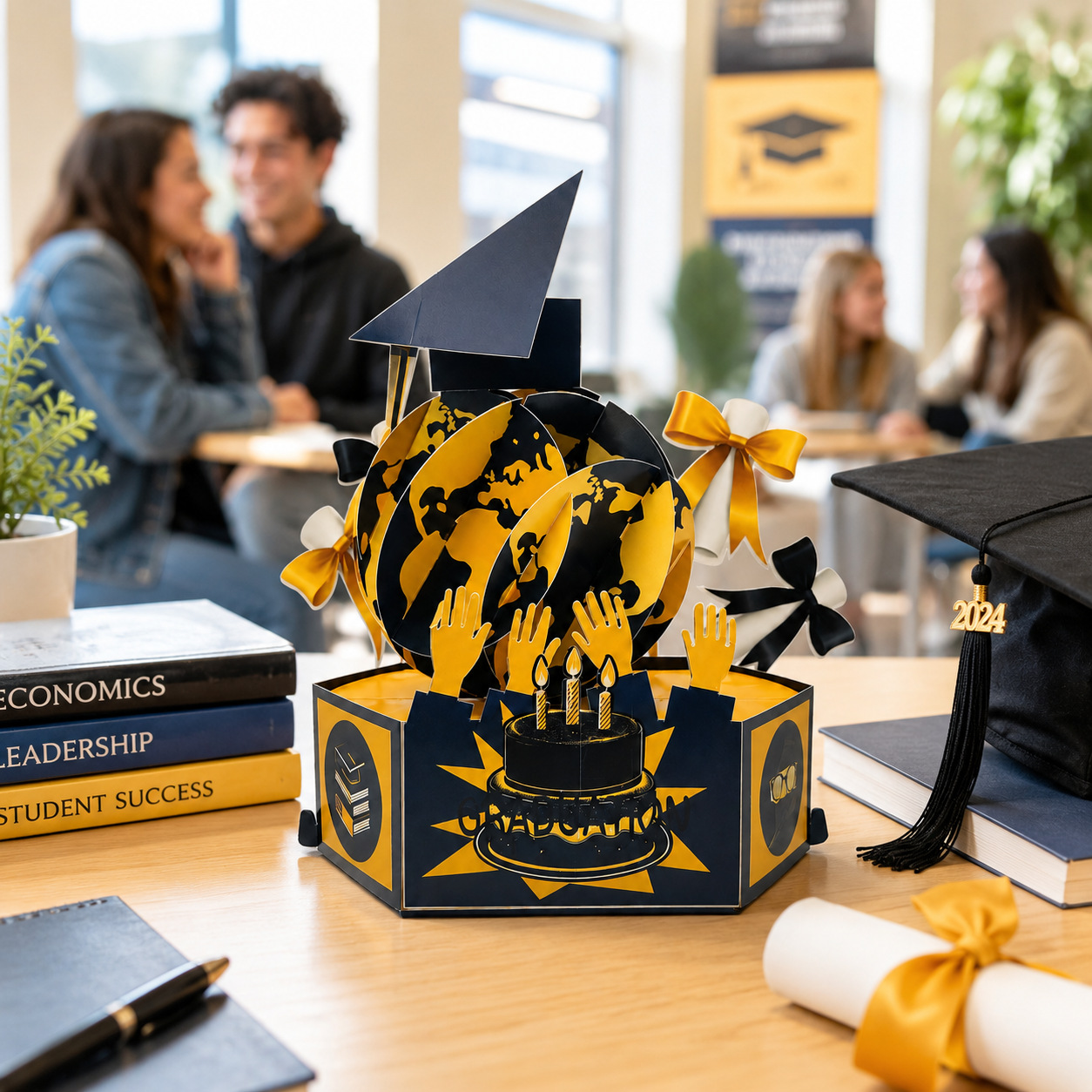 2026 New Graduation Pop‑up Greeting Card – 3‑Layer 3D Design, Creative Party Decoration, Standing Card with Mortarboard & Doctoral Hat, Perfect Gift for Graduates