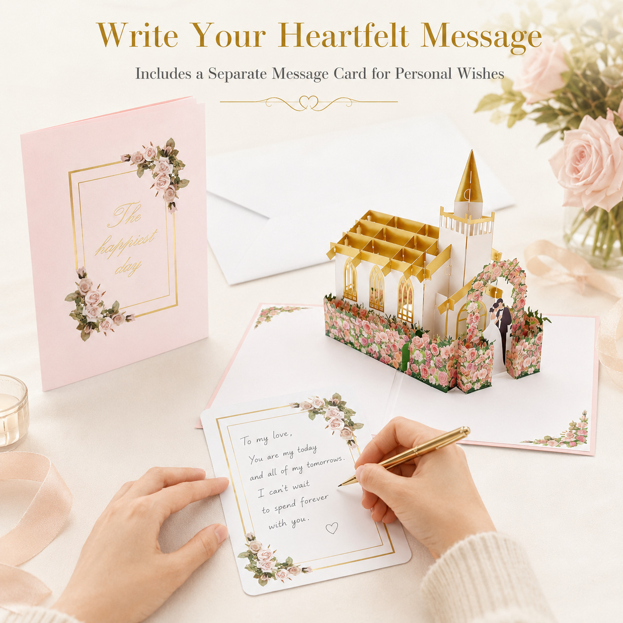 2026 New Arrival Handmade 3D Pop-Up Card – Floral House Architecture Folded Paper Sculpture, Wedding Blessing Keepsake