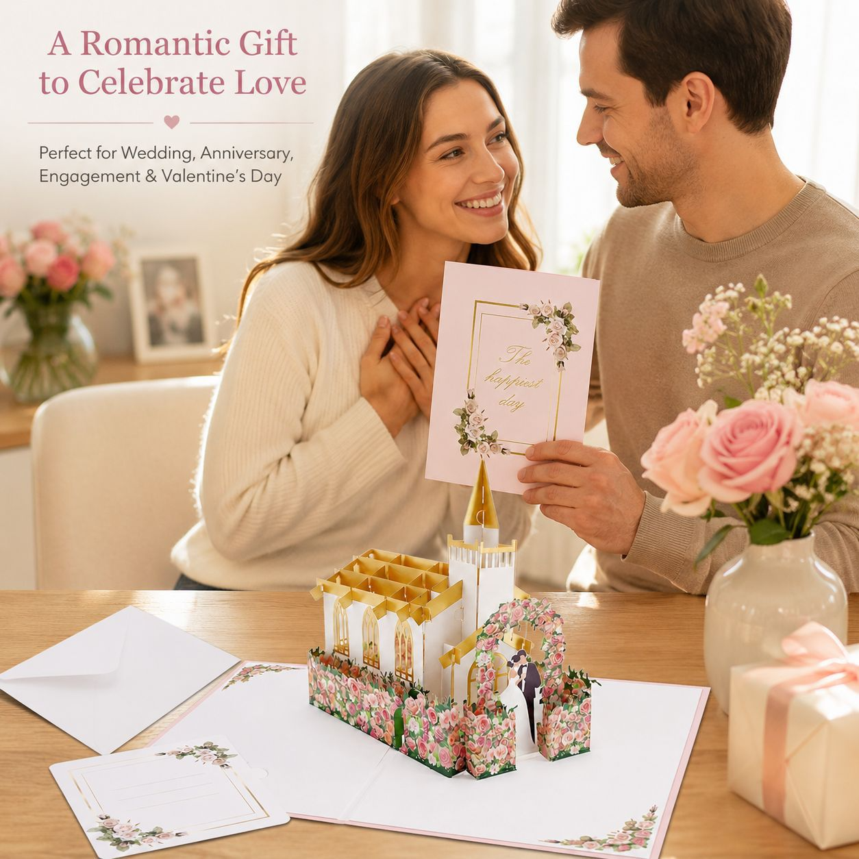 2026 New Arrival Handmade 3D Pop-Up Card – Floral House Architecture Folded Paper Sculpture, Wedding Blessing Keepsake