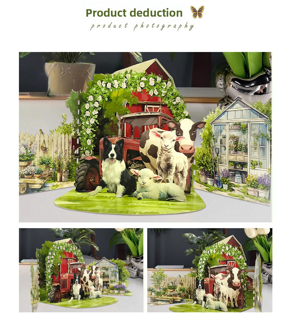 2026 New Arrival 3D Pop-Up Farm & Garden Card – Handmade Miniature Scene with Barn, Tractor, and Floral Meadow