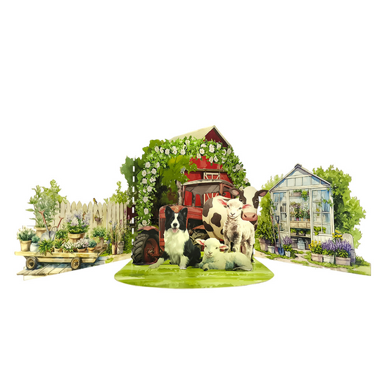 2026 New Arrival 3D Pop-Up Farm & Garden Card – Handmade Miniature Scene with Barn, Tractor, and Floral Meadow