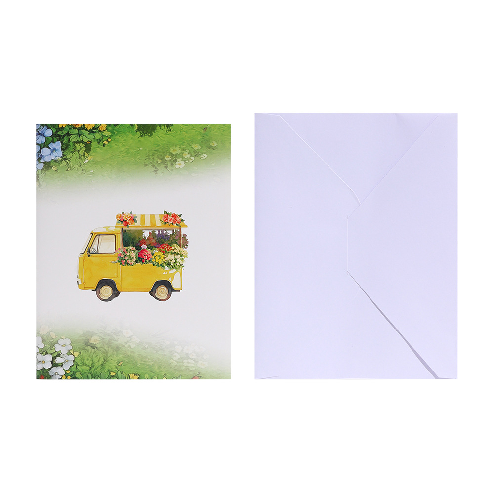 2026 New Arrival 3D Pop-Up Flower Cart & Puppy Card – Handmade Paper Sculpture with Dog and Floral Wagon