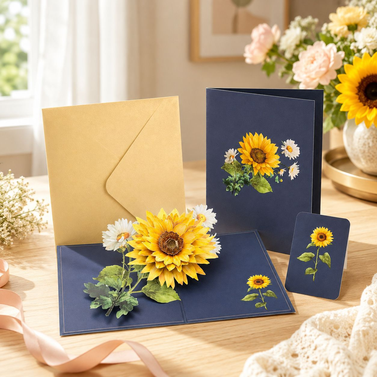 2026 New Arrival 3D Pop-Up Sunflower Bouquet Card – Handmade Paper Flower Sculpture, Premium Gift for Mom
