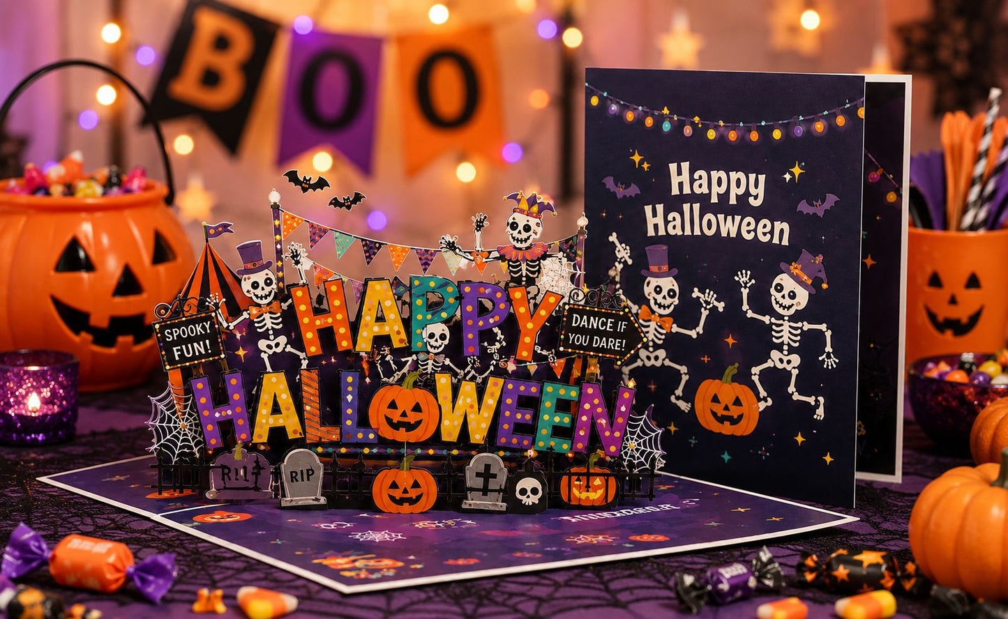 2026 New Arrival Halloween 3D Pop-Up Card – Skull & Beer Horror Party Scene, Handmade Paper Sculpture Keepsake