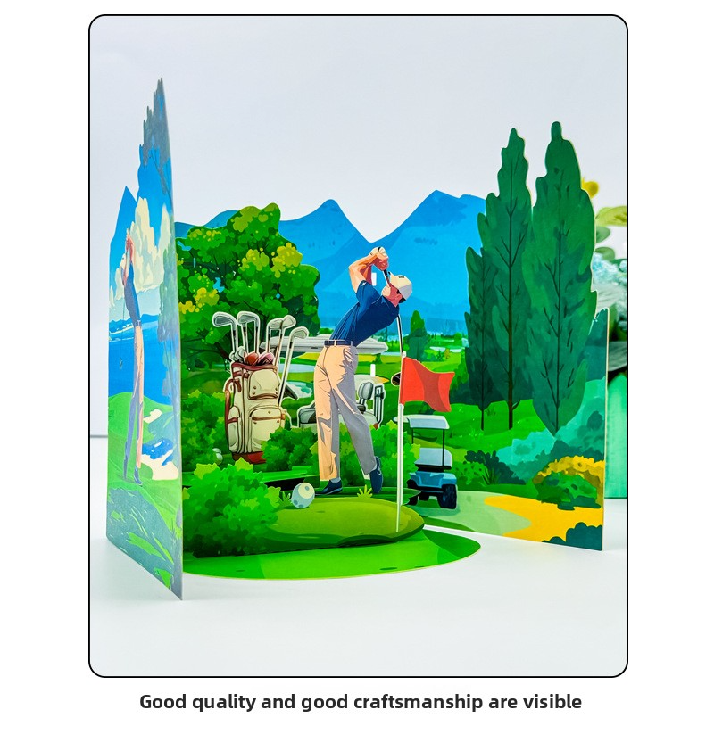 2026 New Arrival 3D Pop-Up Golf Course Card – Handmade Outdoor Sports Folding Paper Sculpture, Birthday Gift for Golf Enthusiasts