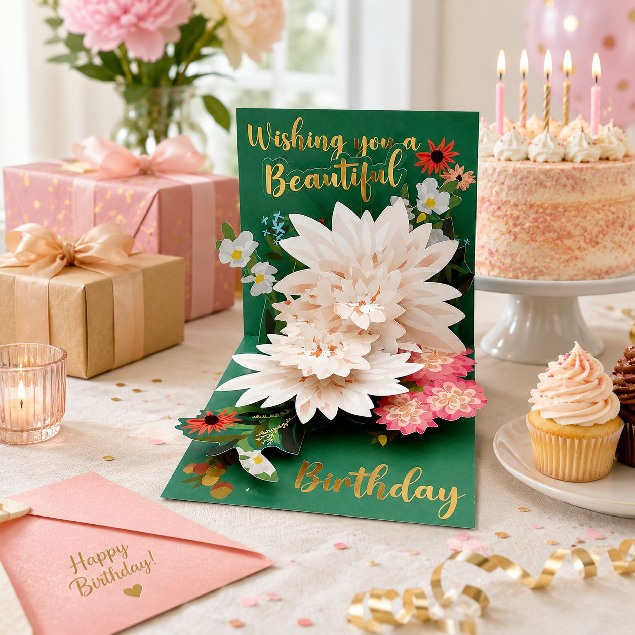 2026 New Arrival 3D Pop-Up Lotus Flower Card – Gold Foil Mother‘s Day Greeting with Handmade Paper Sculpture, Premium Thank You Keepsake for Mom