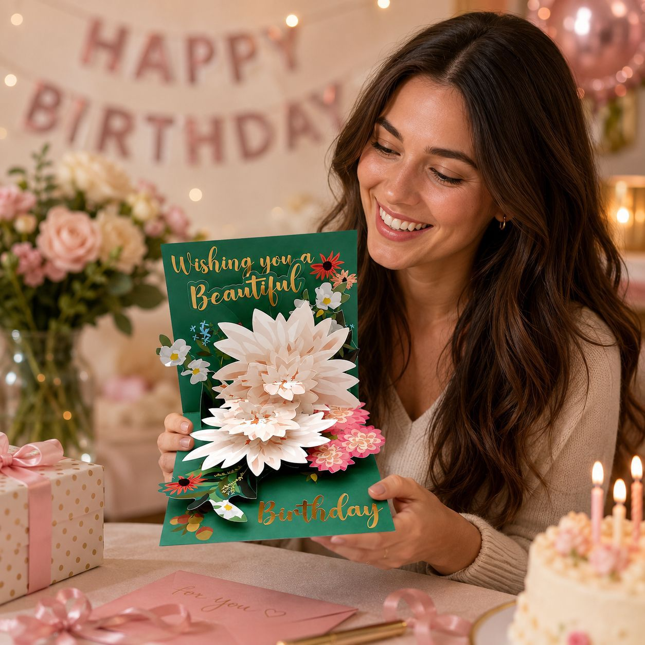 2026 New Arrival 3D Pop-Up Lotus Flower Card – Gold Foil Mother‘s Day Greeting with Handmade Paper Sculpture, Premium Thank You Keepsake for Mom