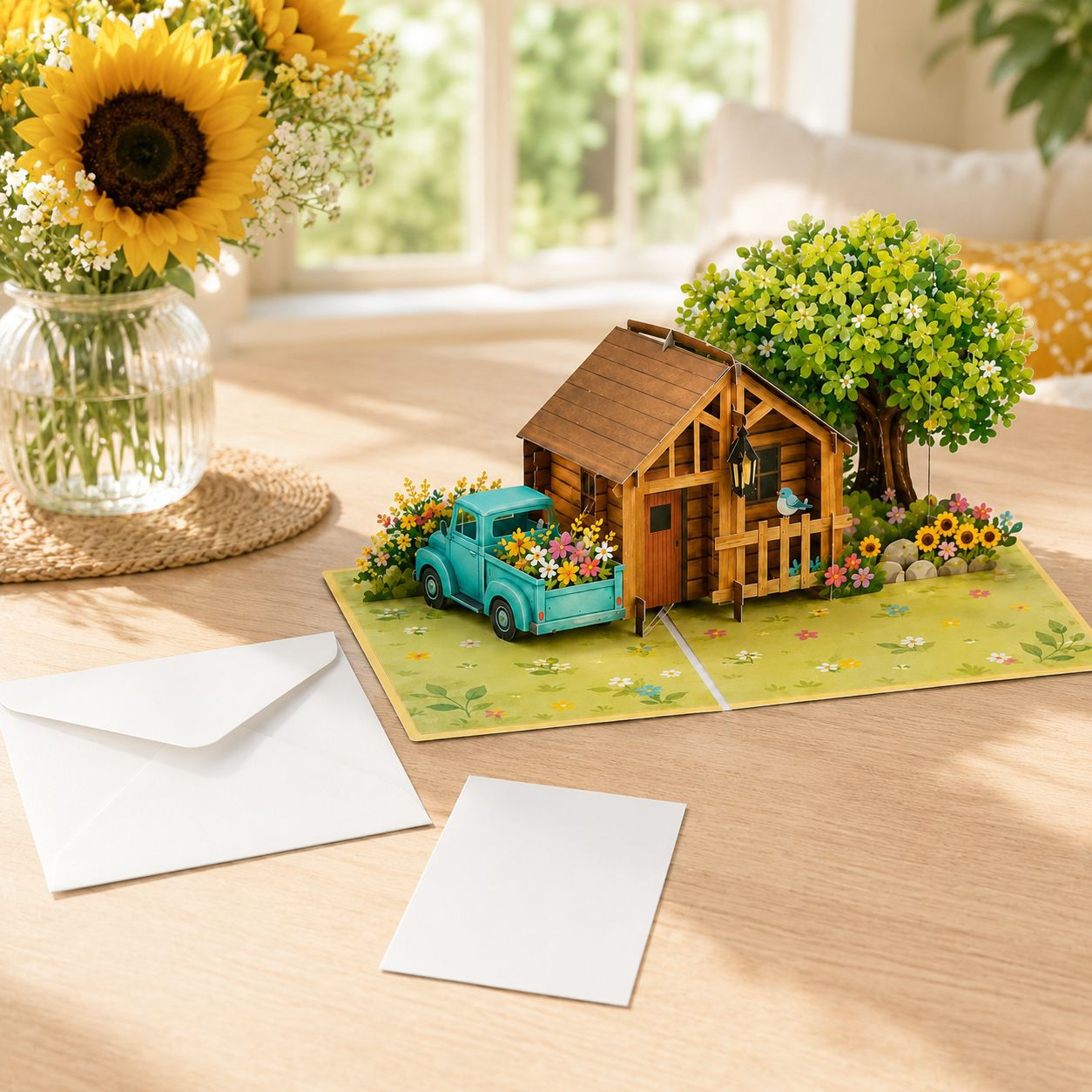 Four Seasons 3D Pop‑up House Greeting Card – Spring Summer Autumn Winter Paper Cut Art Wish Card