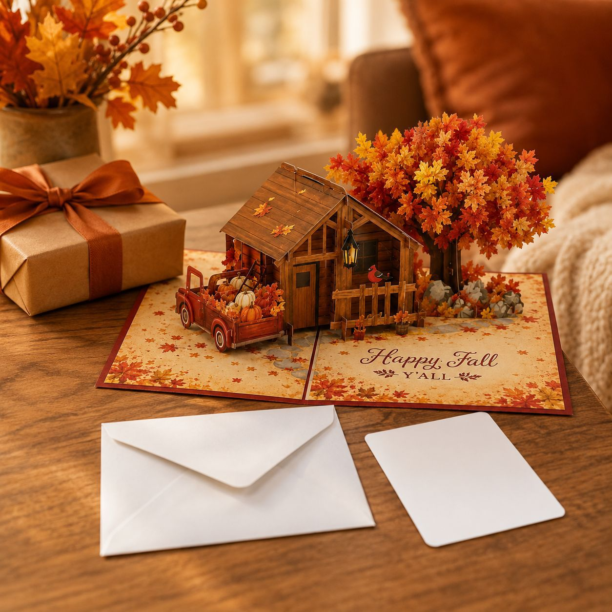 Four Seasons 3D Pop‑up House Greeting Card – Spring Summer Autumn Winter Paper Cut Art Wish Card