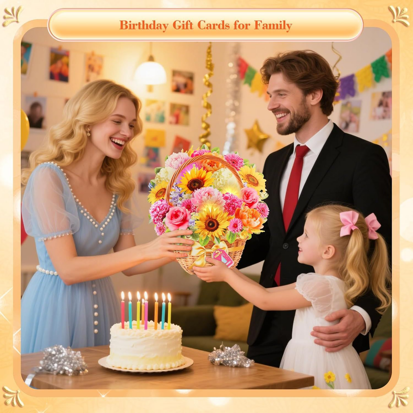 Singing & Shining Birthday Card – 3D Peony & Daisy Flower Pop‑up with Light and Music
