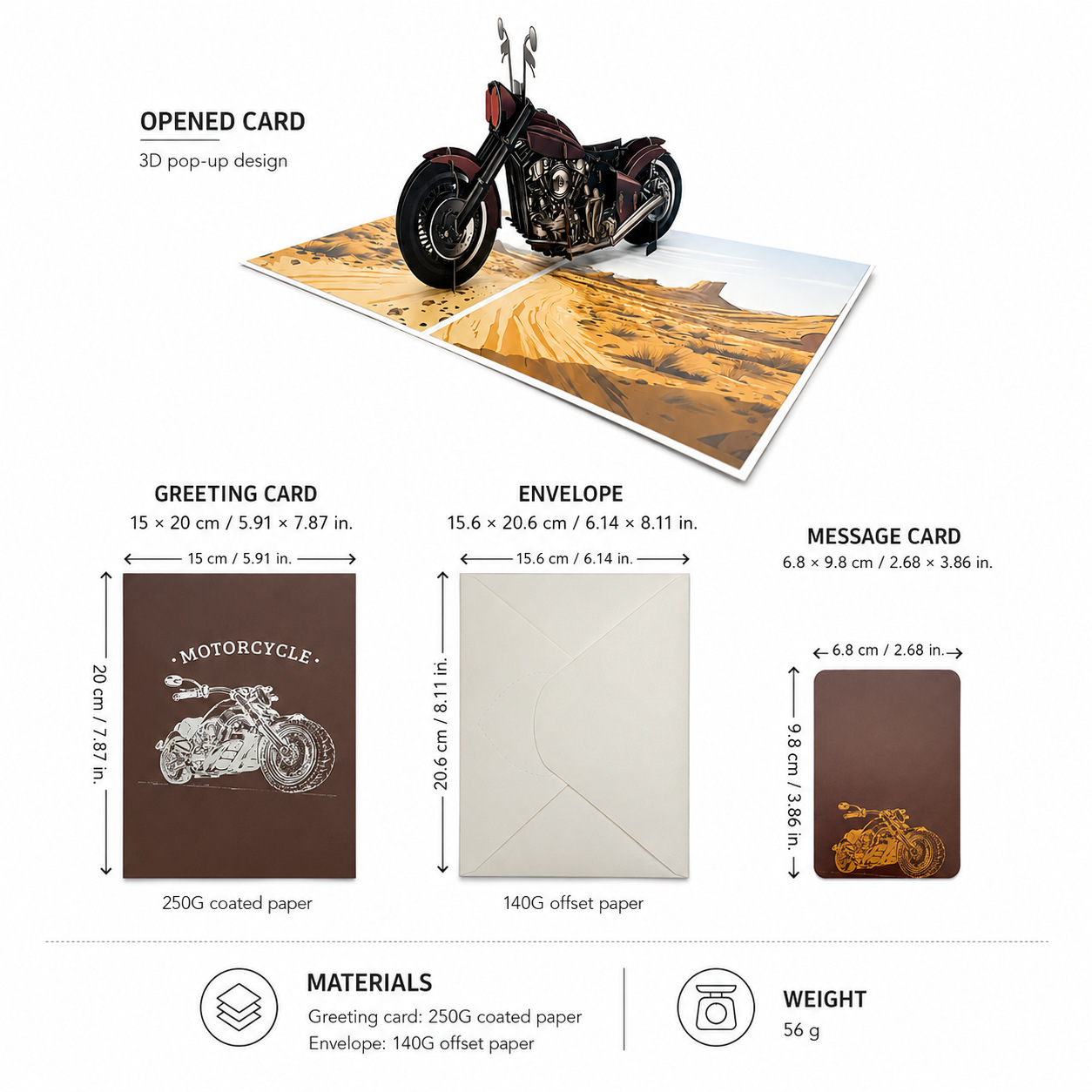 2026 New 3D Pop‑up Motorcycle Father’s Day Card – Creative Stand‑up Greeting, Premium Design with Envelope