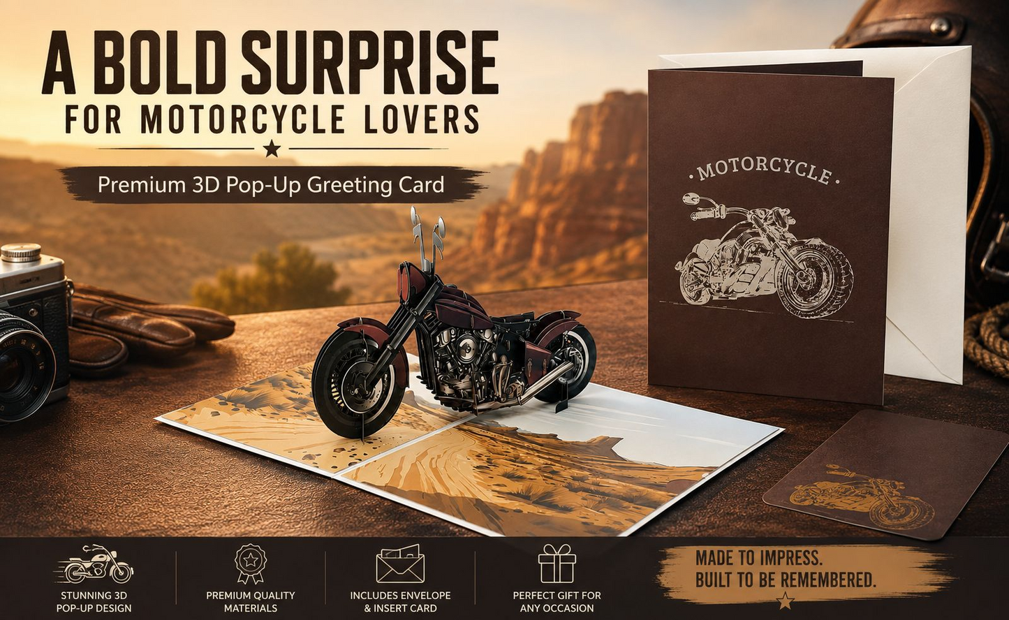 2026 New 3D Pop‑up Motorcycle Father’s Day Card – Creative Stand‑up Greeting, Premium Design with Envelope