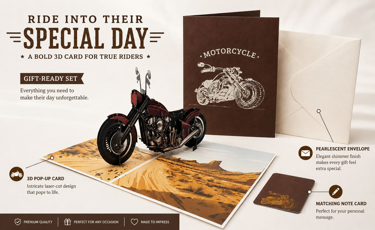2026 New 3D Pop‑up Motorcycle Father’s Day Card – Creative Stand‑up Greeting, Premium Design with Envelope
