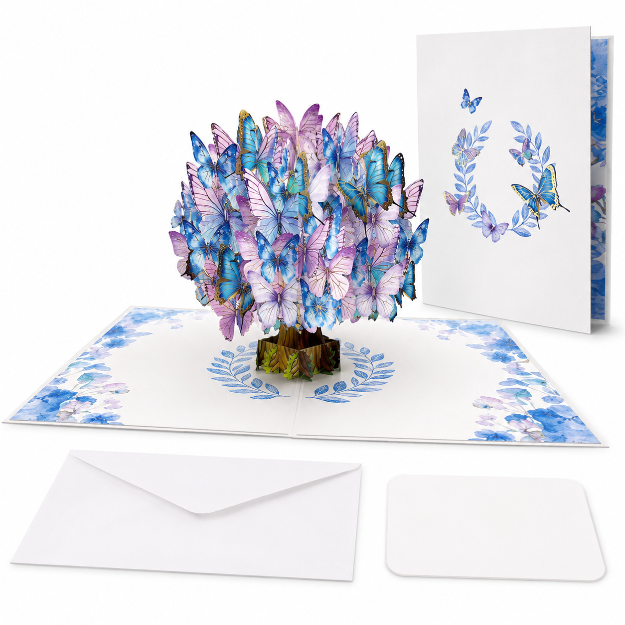3D Pop‑up Card with Flowers & Blue Butterfly – Premium Stand‑up Greeting for Teacher, Mother, or Loved One