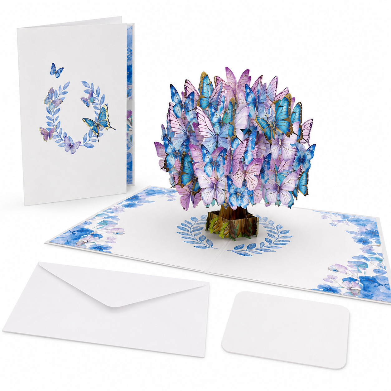 3D Pop‑up Card with Flowers & Blue Butterfly – Premium Stand‑up Greeting for Teacher, Mother, or Loved One