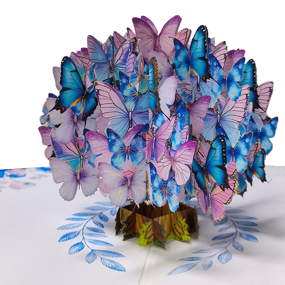 3D Pop‑up Card with Flowers & Blue Butterfly – Premium Stand‑up Greeting for Teacher, Mother, or Loved One