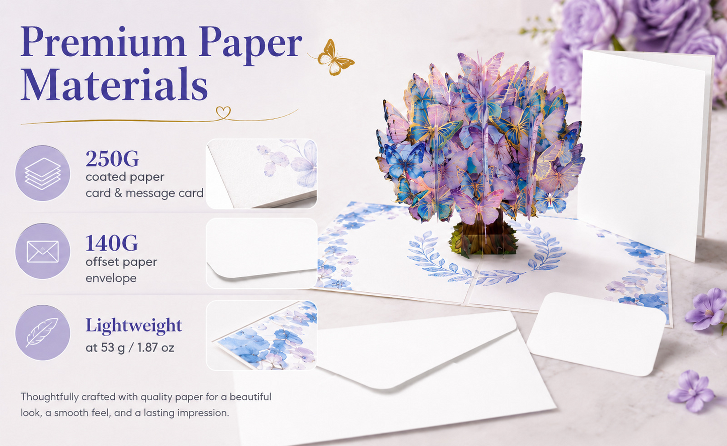 3D Pop‑up Card with Flowers & Blue Butterfly – Premium Stand‑up Greeting for Teacher, Mother, or Loved One