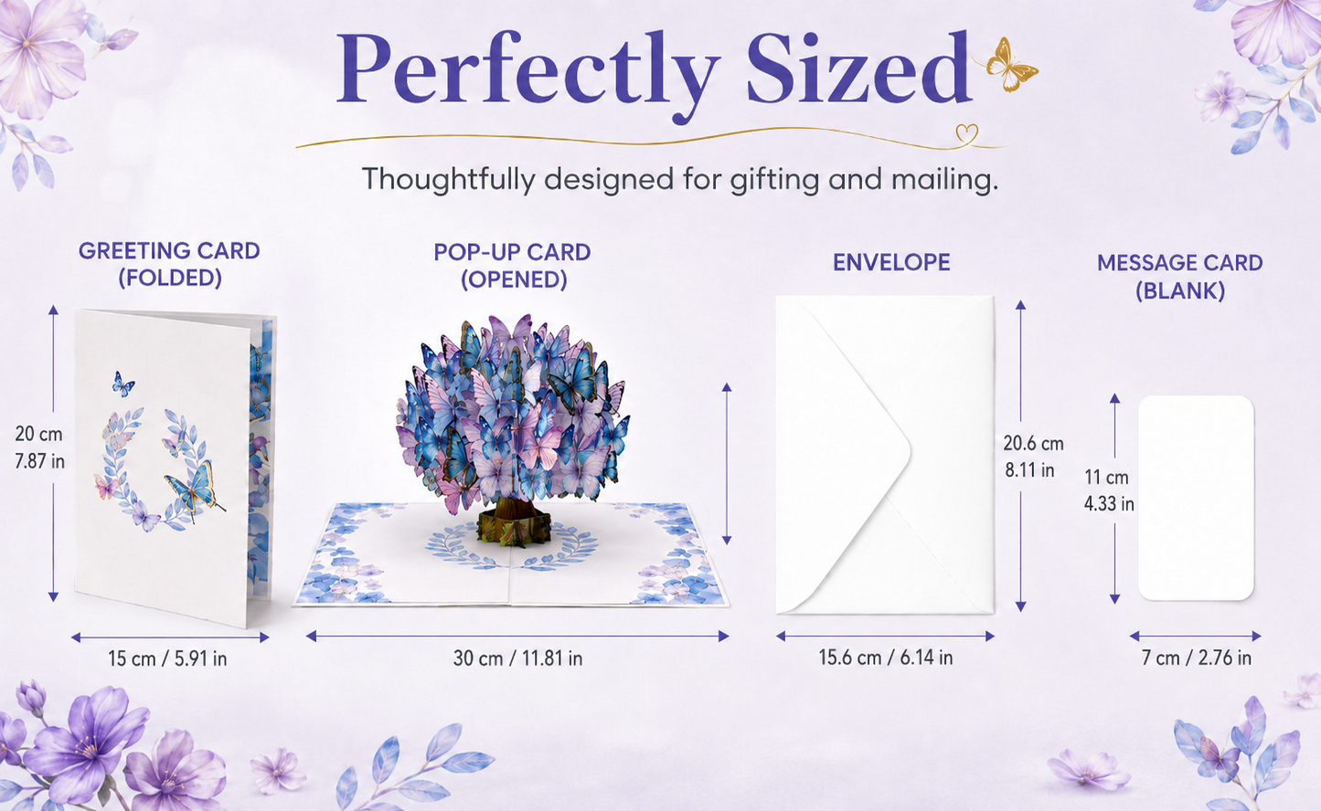 3D Pop‑up Card with Flowers & Blue Butterfly – Premium Stand‑up Greeting for Teacher, Mother, or Loved One