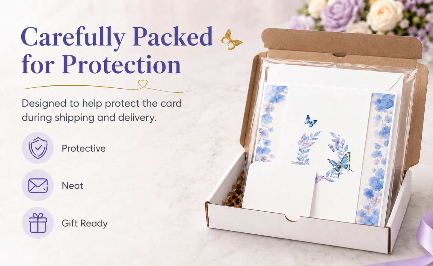 3D Pop‑up Card with Flowers & Blue Butterfly – Premium Stand‑up Greeting for Teacher, Mother, or Loved One