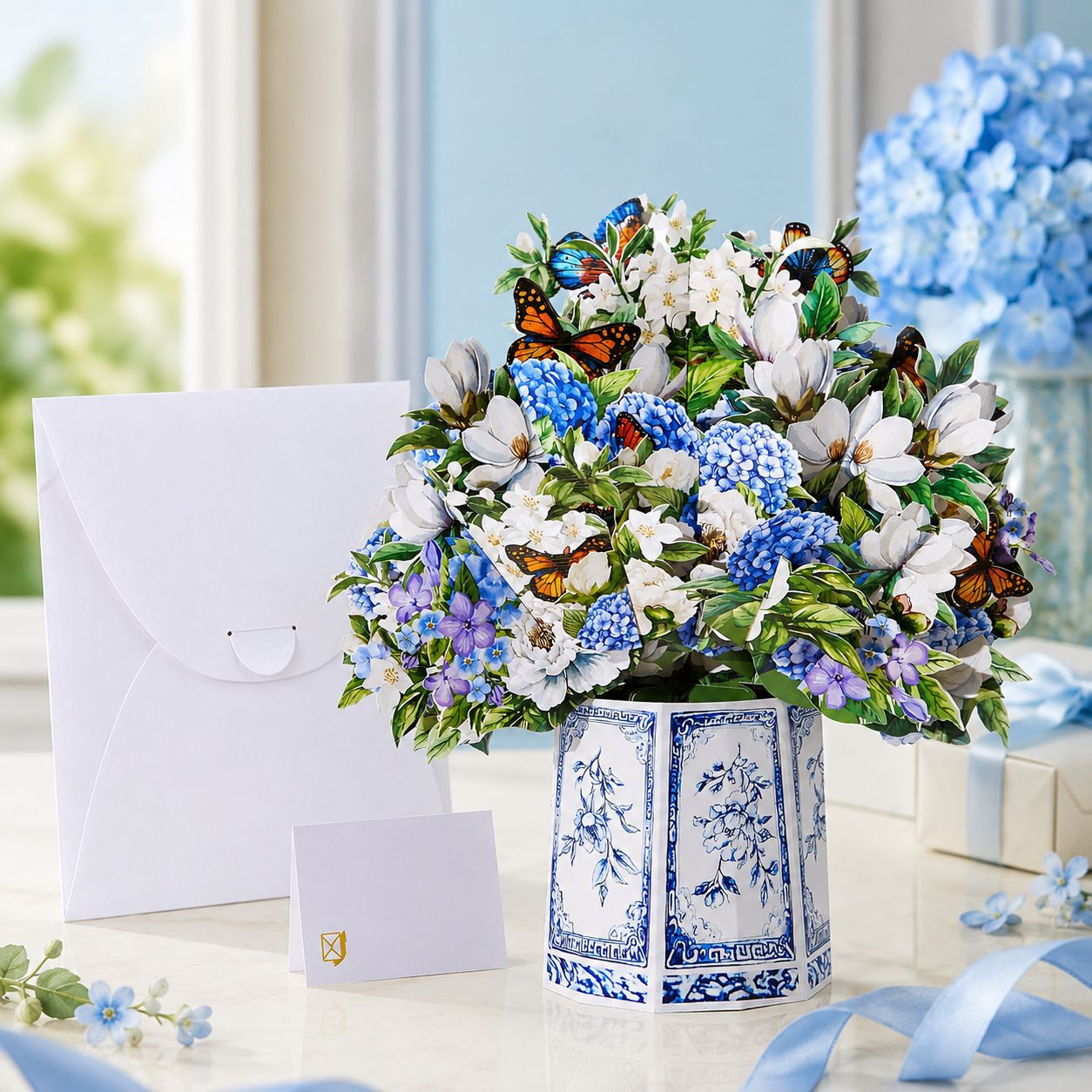 Mother's Day 3D Pop-up Card – Butterfly & Floral Bouquet Design, Foldable Standing Greeting, Perfect for Anniversary & Special Occasions