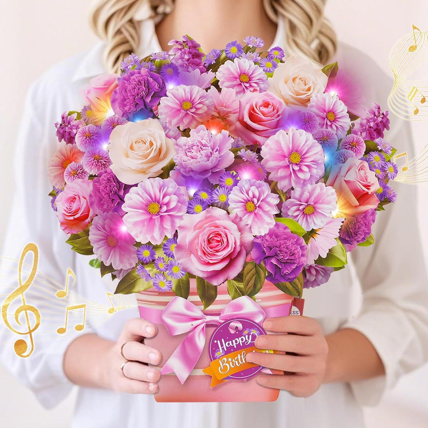 3D Pop‑up Flower Basket Card with Music and Lights – Musical & Glowing Greeting for Birthdays, Mother’s Day & Special Occasions