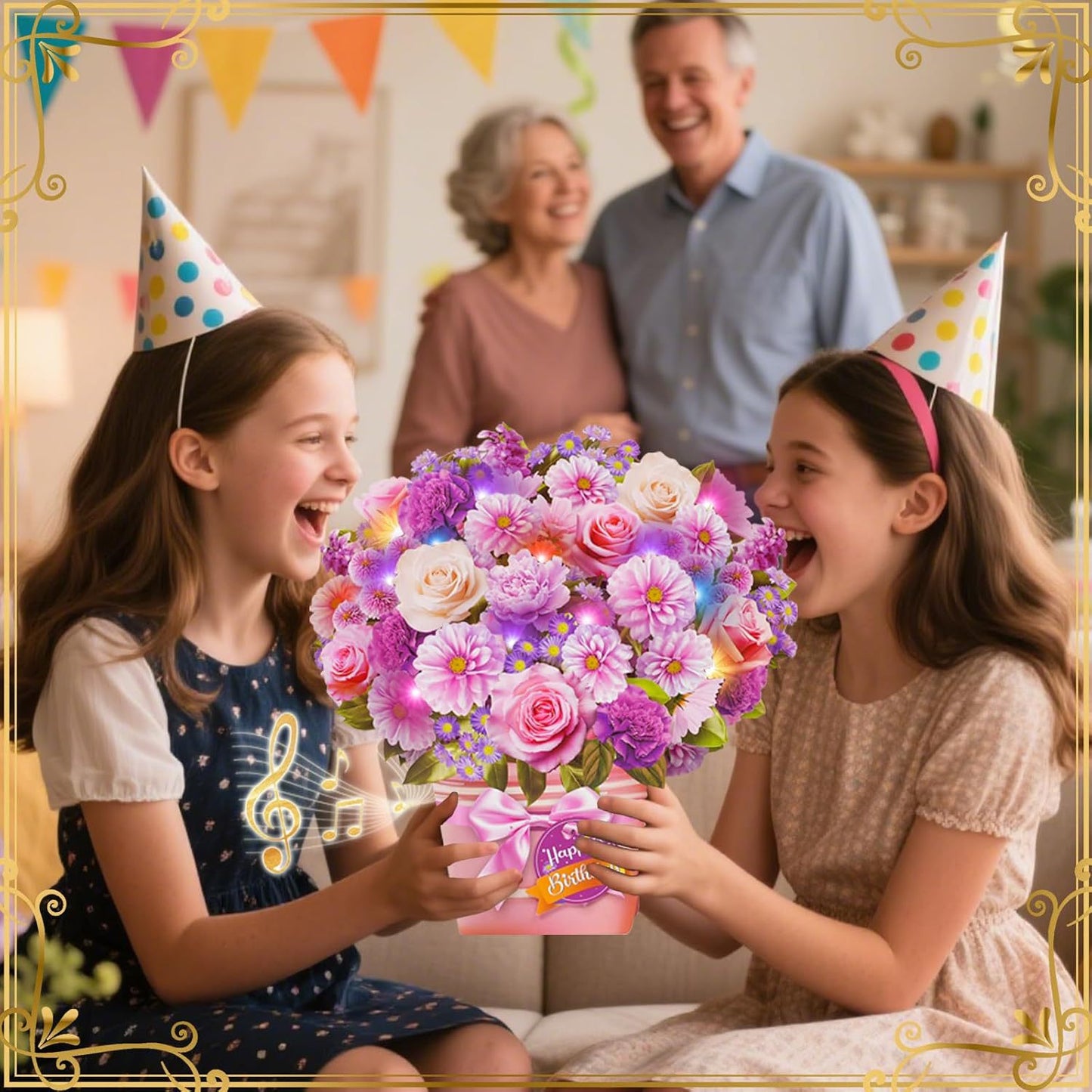 3D Pop‑up Flower Basket Card with Music and Lights – Musical & Glowing Greeting for Birthdays, Mother’s Day & Special Occasions
