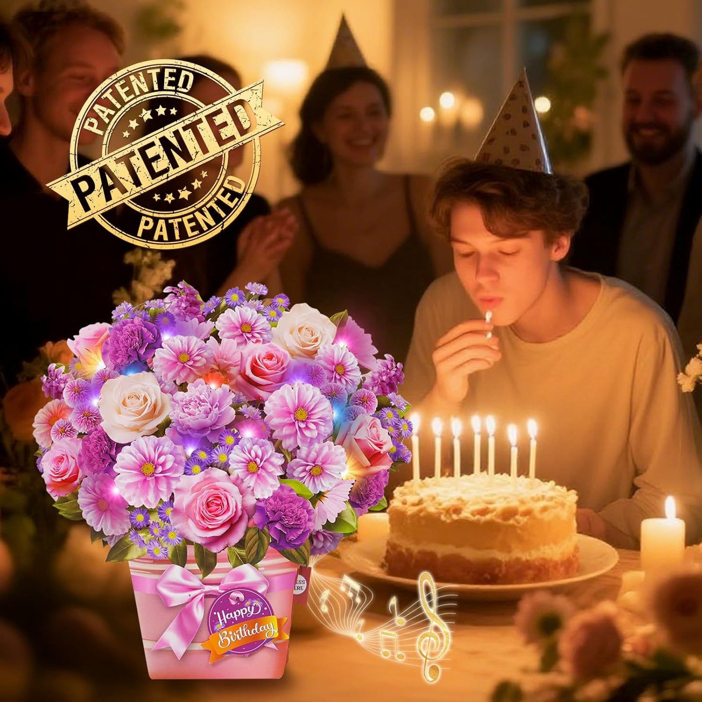 3D Pop‑up Flower Basket Card with Music and Lights – Musical & Glowing Greeting for Birthdays, Mother’s Day & Special Occasions