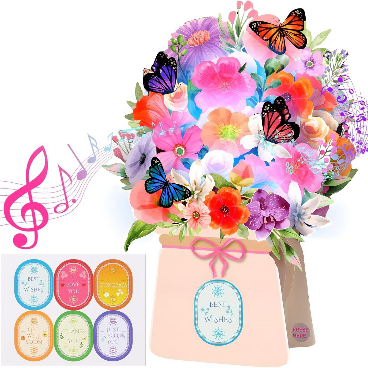 3D Pop‑up Flower Basket Card with Music and Lights – Musical & Glowing Greeting for Birthdays, Mother’s Day & Special Occasions