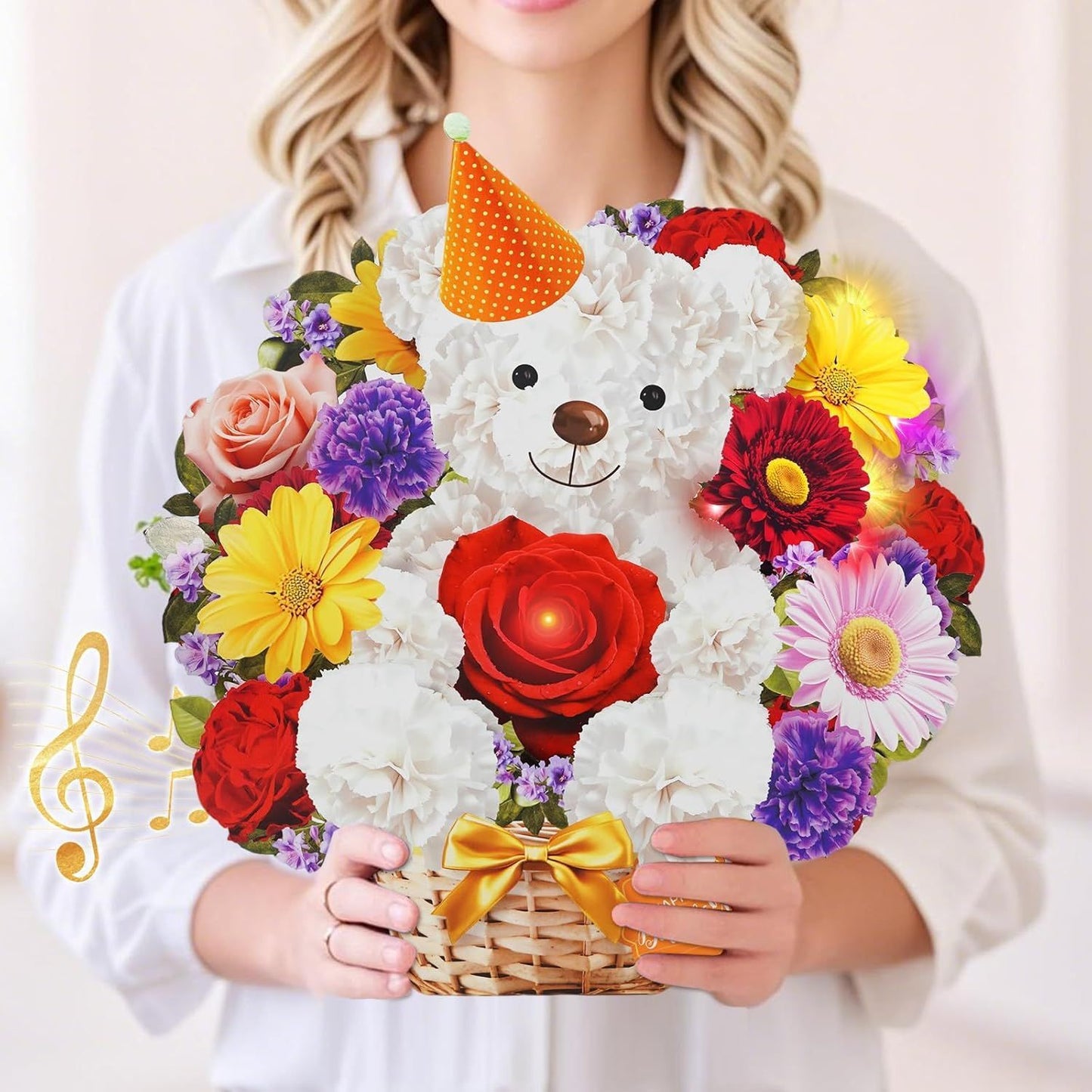 3D Pop‑up Flower Basket Card with Music and Lights – Musical & Glowing Greeting for Birthdays, Mother’s Day & Special Occasions