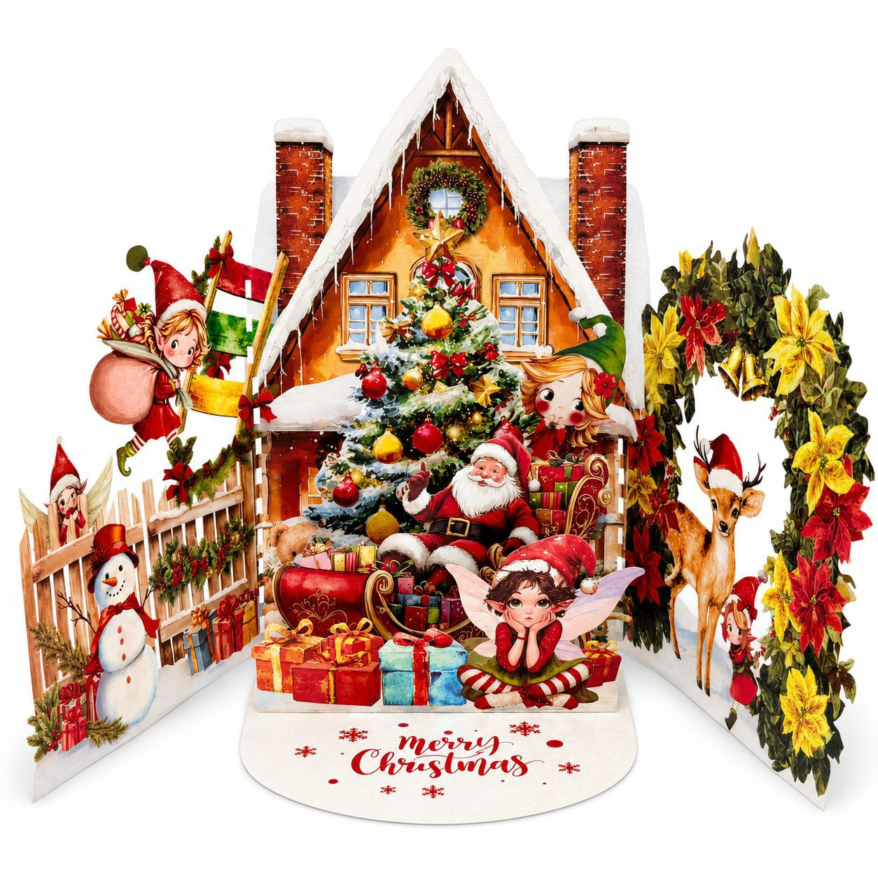 Bestselling 3D Santa's Treasure House Tri-fold Pop-up Card – Handcrafted Winter Scene, Premium Greeting Card with Envelope