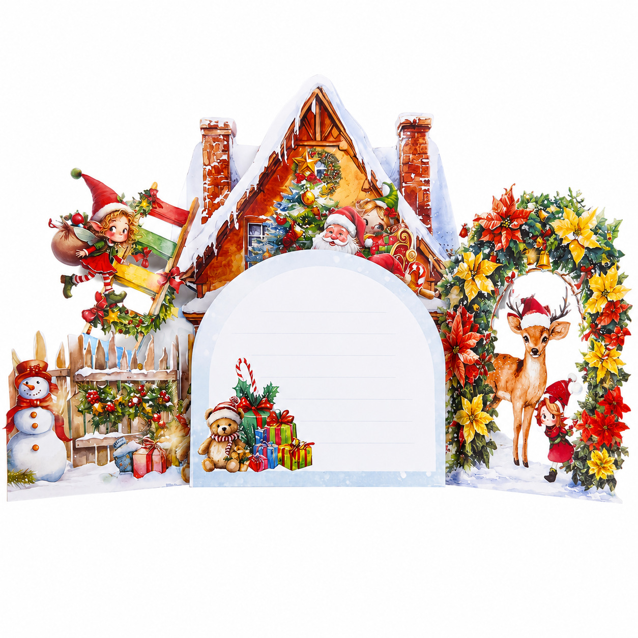Bestselling 3D Santa's Treasure House Tri-fold Pop-up Card – Handcrafted Winter Scene, Premium Greeting Card with Envelope
