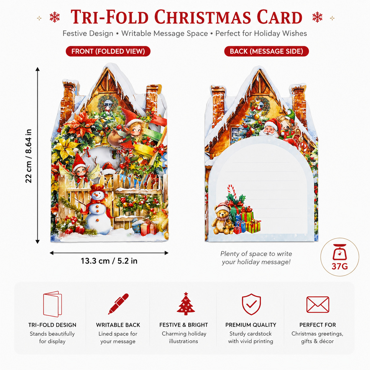 Bestselling 3D Santa's Treasure House Tri-fold Pop-up Card – Handcrafted Winter Scene, Premium Greeting Card with Envelope