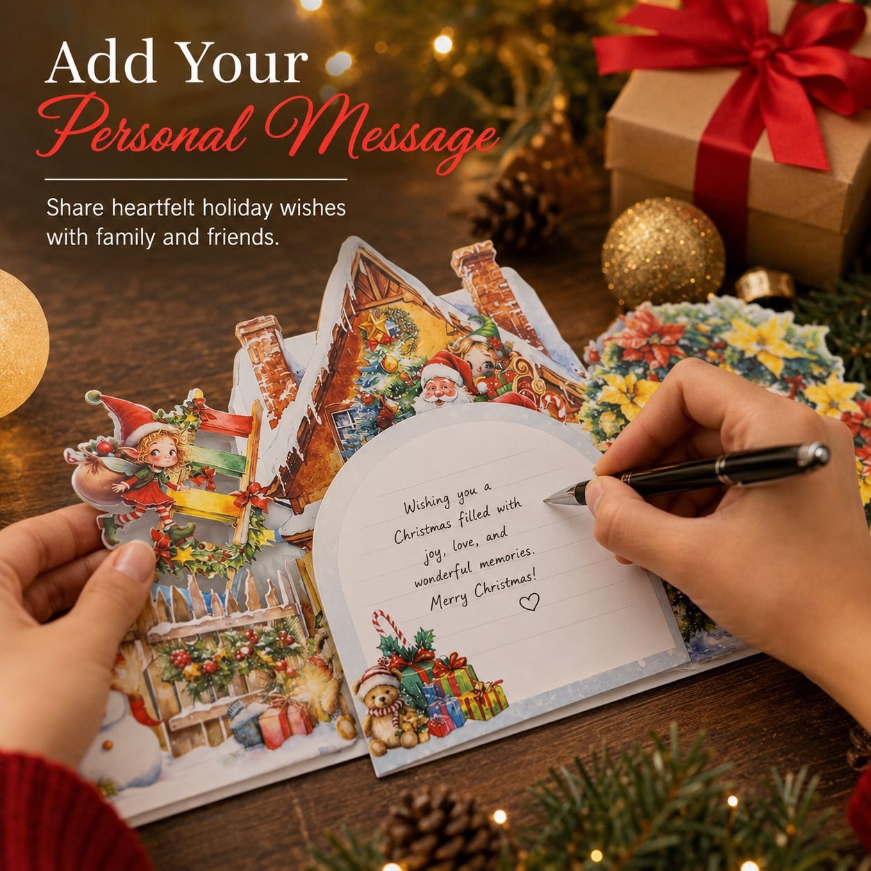 Bestselling 3D Santa's Treasure House Tri-fold Pop-up Card – Handcrafted Winter Scene, Premium Greeting Card with Envelope
