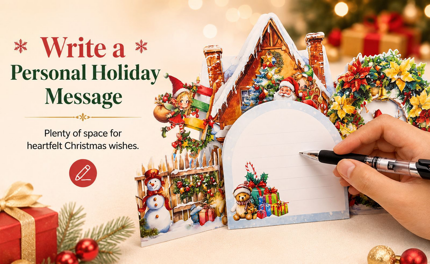 Bestselling 3D Santa's Treasure House Tri-fold Pop-up Card – Handcrafted Winter Scene, Premium Greeting Card with Envelope