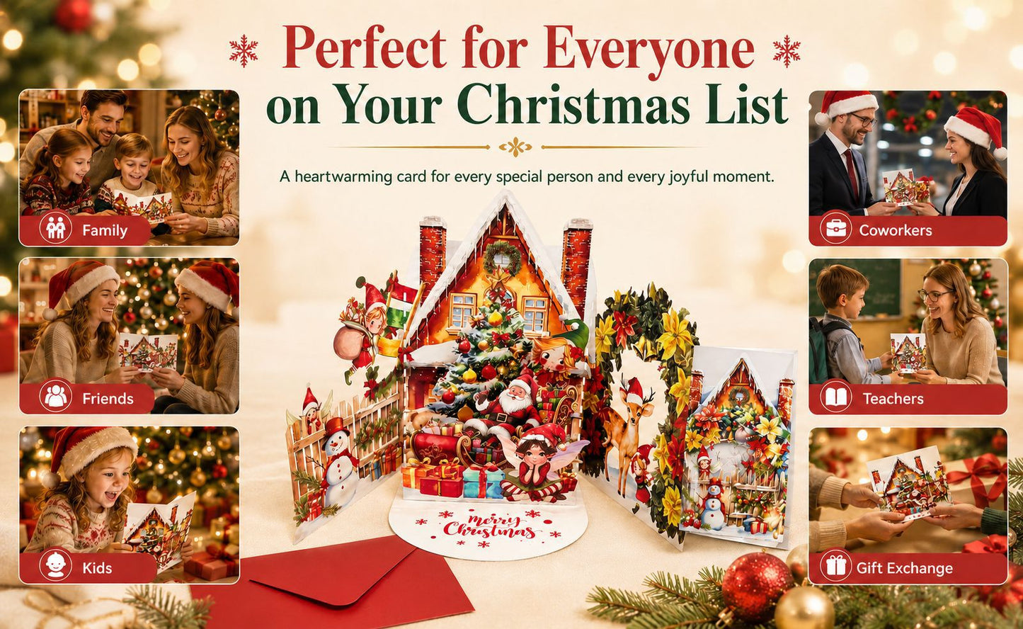 Bestselling 3D Santa's Treasure House Tri-fold Pop-up Card – Handcrafted Winter Scene, Premium Greeting Card with Envelope
